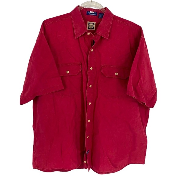 G.H. Bass Men's Casual Red Button-Down Linen Blend Shirt Short-Sleeve size Large - Picture 1 of 9